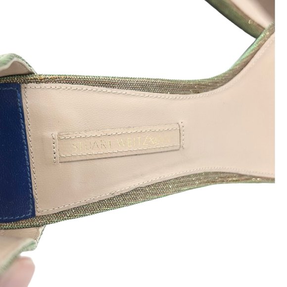 Stuart Weitzman Nearlynude Gold Glitter Heeled Sandals - Picture 9 of 11